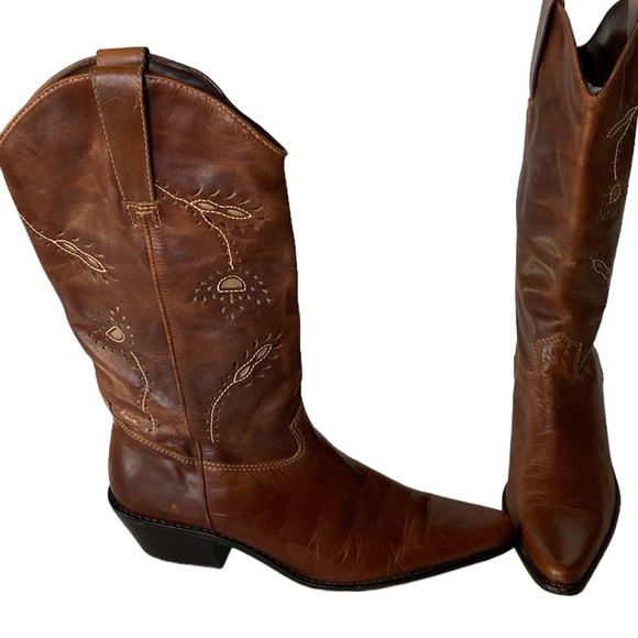 Matisse Shoes - Matisse brown leather with turquoise “cutout” floral trim, 9.5 , made in Brazil